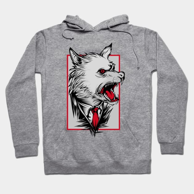 Angry Wolf Dog White Red Hoodie by BradleyHeal